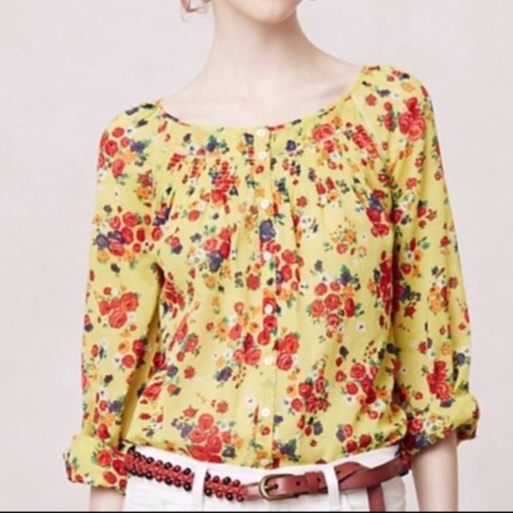 Anthropologie Tops - Anthropologie Postmark Yellow Floral Blouse size 4